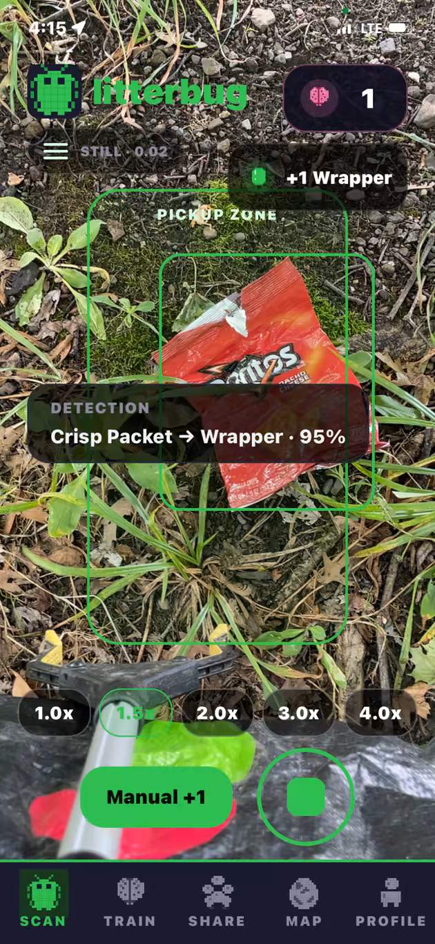 Litterbug scan screen identifying a litter item