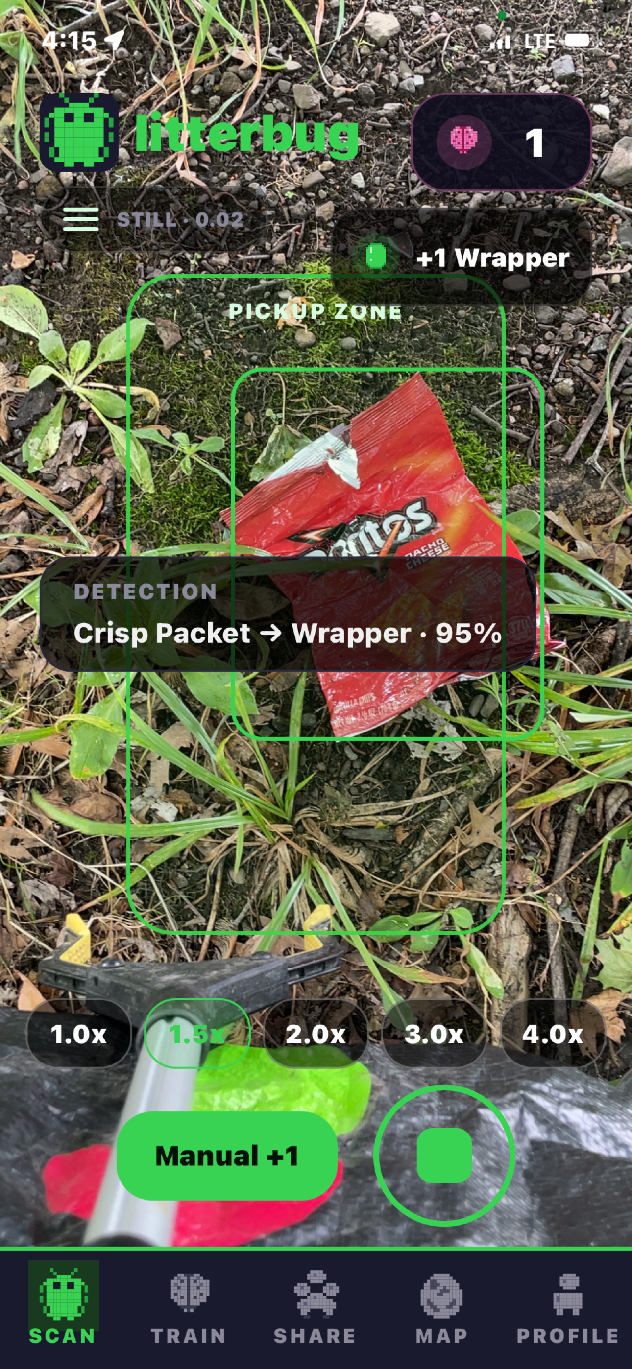 Litterbug scan screen identifying a litter item